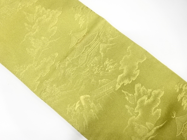 JAPANESE KIMONO / ANTIQUE FUKURO OBI / WOVEN KINKAKU TEMPLE